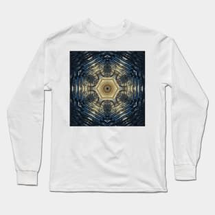 vivid art deco and art nouveau styled pattern brown blue and beige Long Sleeve T-Shirt